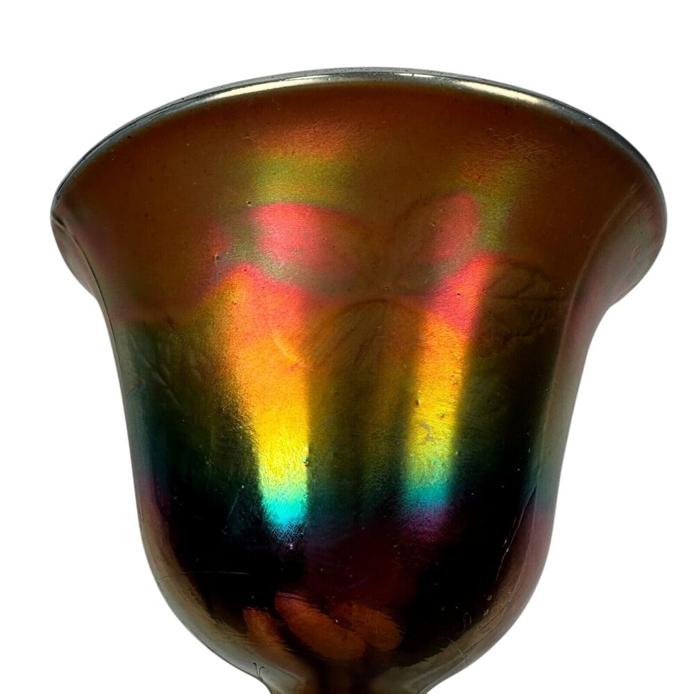 Vintage Fenton Carnival Glass Peacock & Urn Compote Colorful Goblet 5" Cup Rare - Picture 6 of 12